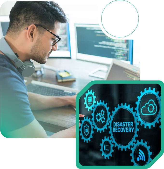 A visual of integrated disaster recovery services for real-time business protection.